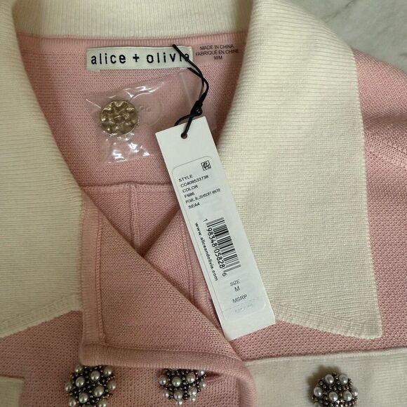 Alice + Olivia Verdell Wool-Blend Sweater Jacket Women's Pink size M NWT - Picture 5 of 8